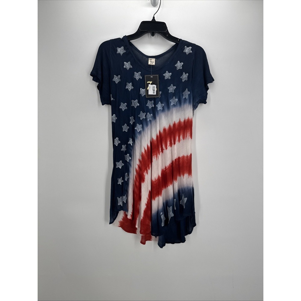 Seven Islands NWT One Size Tie Dye American Flag Star Print Tunic Coverup Dress